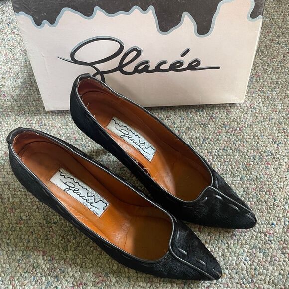 Vintage Glacée 1980s Pony Hair Leather Pumps High Heels - Picture 1 of 10
